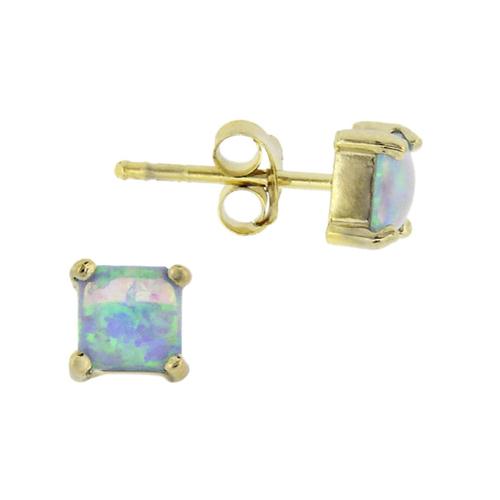 18k Gold over Silver Created Fiery Blue Opal 5mm Square Stud Earrings