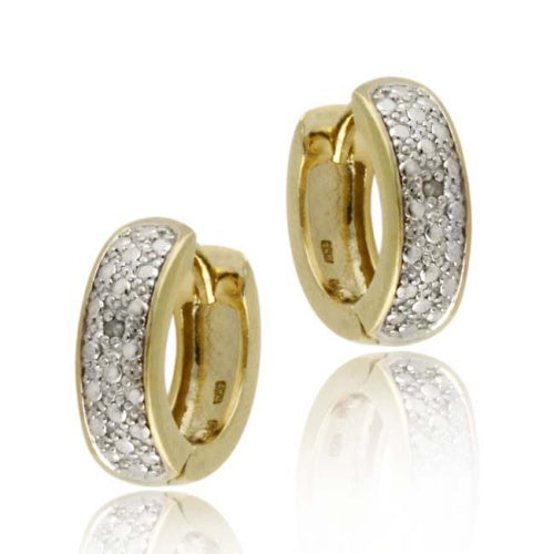18K Gold over Sterling Silver Diamond Accent Huggies Hoop Earrings-2