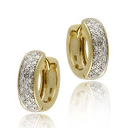 18K Gold over Sterling Silver Diamond Accent Huggies Hoop Earrings