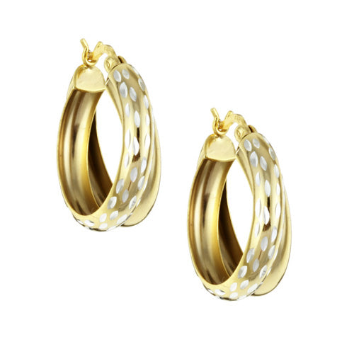 18K Gold over Sterling Silver Double Hoop Diamond-cut Earrings