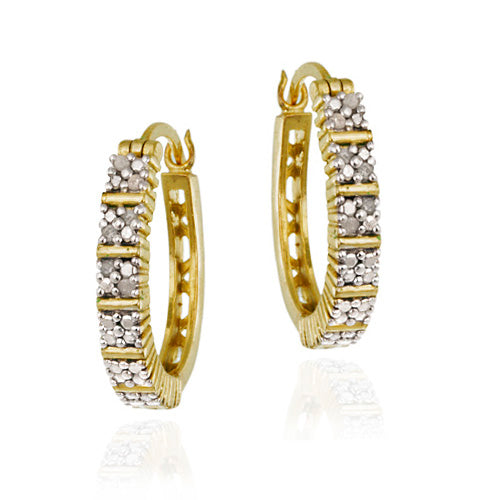 18K Gold over Sterling Silver 1/8 ct Diamond Oval Hoop Earrings
