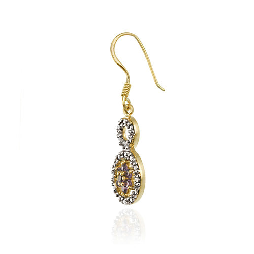 18K Gold over Sterling Silver Amethyst Flower & Diamond Accent Double Circle Earrings-2
