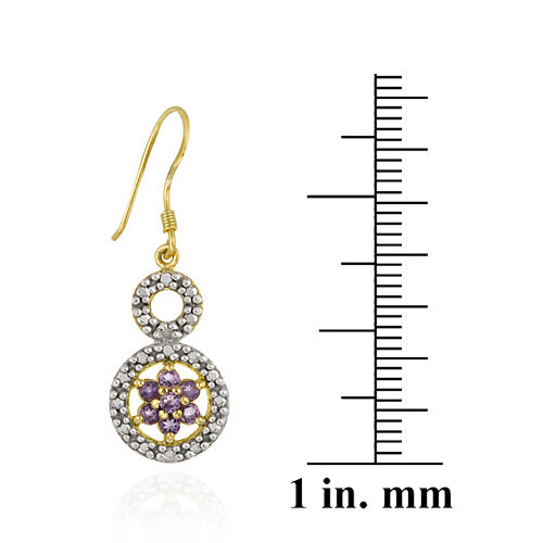 18K Gold over Sterling Silver Amethyst Flower & Diamond Accent Double Circle Earrings-3