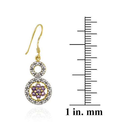 18K Gold over Sterling Silver Amethyst Flower & Diamond Accent Double Circle Earrings