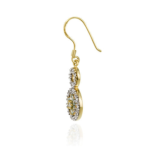 18K Gold over Sterling Silver Blue Topaz Flower & Diamond Accent Double Circle Earrings-2