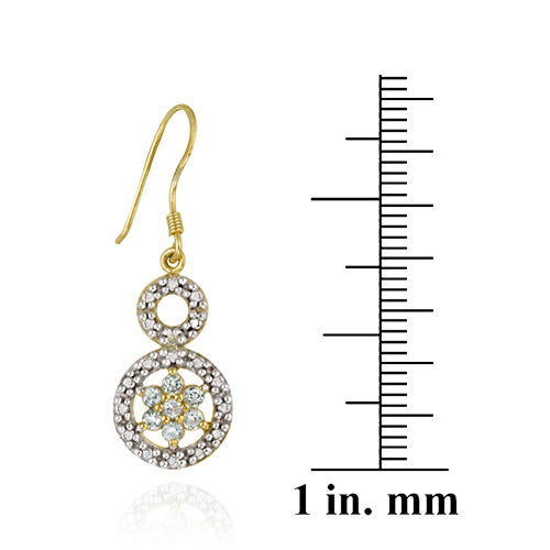 18K Gold over Sterling Silver Blue Topaz Flower & Diamond Accent Double Circle Earrings-3