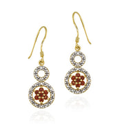 18K Gold over Sterling Silver Garnet & Diamond Accent Double Circle and Flower Earrings