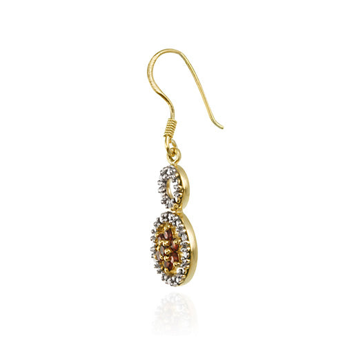 18K Gold over Sterling Silver Garnet & Diamond Accent Double Circle and Flower Earrings-2