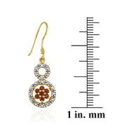 18K Gold over Sterling Silver Garnet & Diamond Accent Double Circle and Flower Earrings