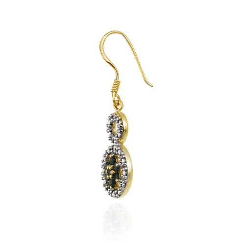 18K Gold over Sterling Silver Sapphire Flower & Diamond Accent Double Circle Earrings-2