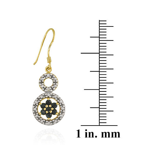 18K Gold over Sterling Silver Sapphire Flower & Diamond Accent Double Circle Earrings