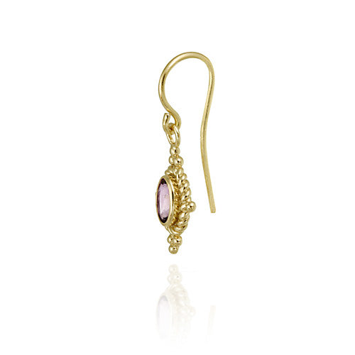 18K Gold Over Sterling Silver Amethyst & Bali Rope Design Dangle Earrings-2