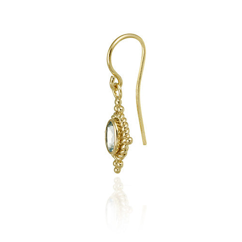 18K Gold Over Sterling Silver Blue Topaz Bali Rope Design Dangle Earrings