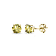 Yellow Gold Flashed Sterling Silver Citrine 4mm Round-Cut Solitaire Stud Earrings