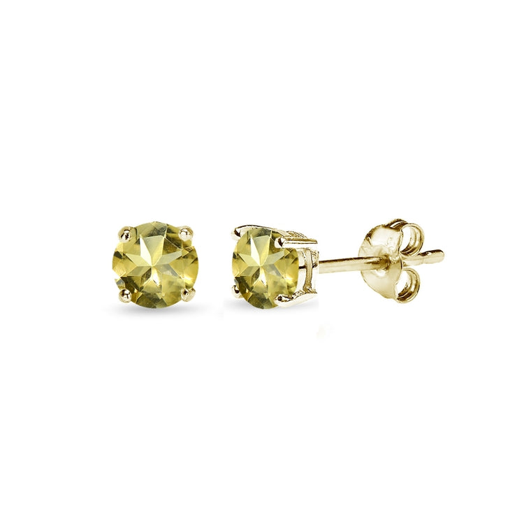 Yellow Gold Flashed Sterling Silver Citrine 4mm Round-Cut Solitaire Stud Earrings