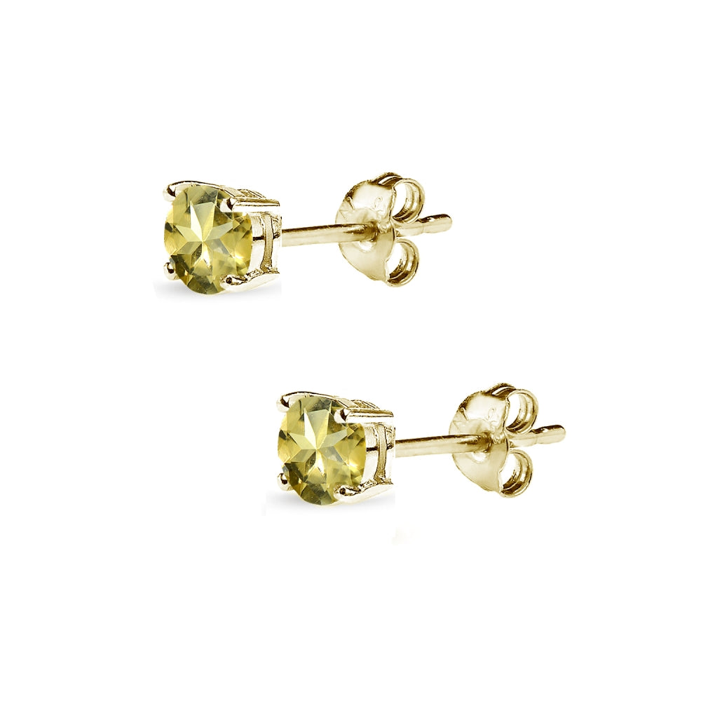 Yellow Gold Flashed Sterling Silver Citrine 4mm Round-Cut Solitaire Stud Earrings-2