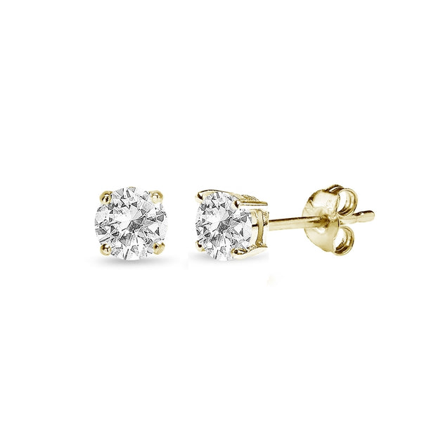 Yellow Gold Flashed Sterling Silver White Topaz 4mm Round-Cut Solitaire Stud Earrings