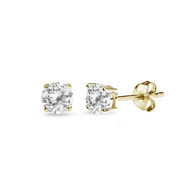 Yellow Gold Flashed Sterling Silver White Topaz 4mm Round-Cut Solitaire Stud Earrings