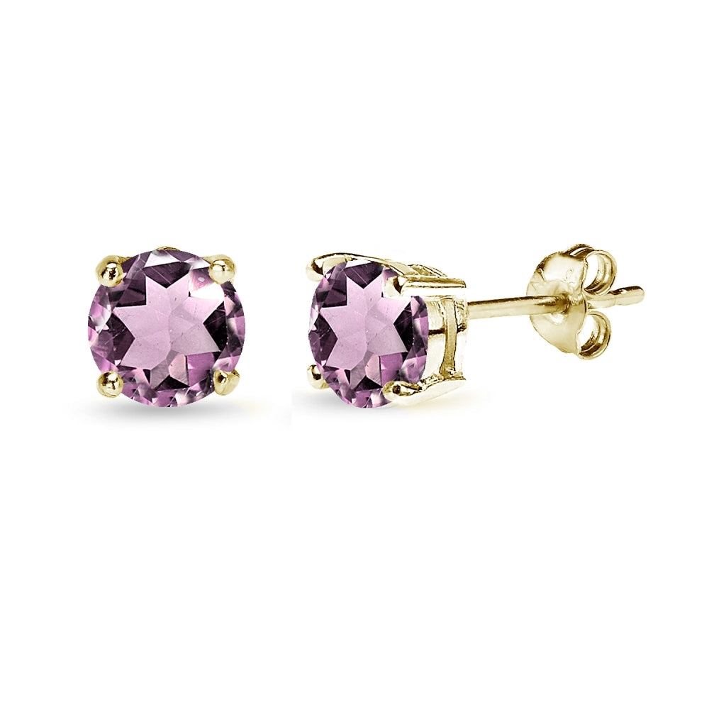 Yellow Gold Flashed Sterling Silver Created Alexandrite 6mm Round-Cut Solitaire Stud Earrings