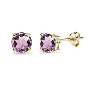 Yellow Gold Flashed Sterling Silver Created Alexandrite 6mm Round-Cut Solitaire Stud Earrings