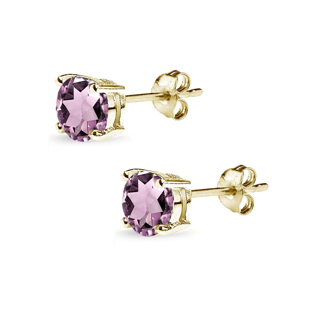 Yellow Gold Flashed Sterling Silver Created Alexandrite 6mm Round-Cut Solitaire Stud Earrings-2