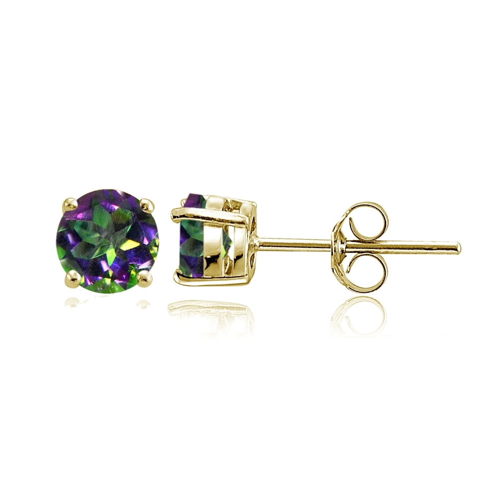 Yellow Gold Flashed Sterling Silver Green Mystic Topaz Round Stud Earrings, 6mm