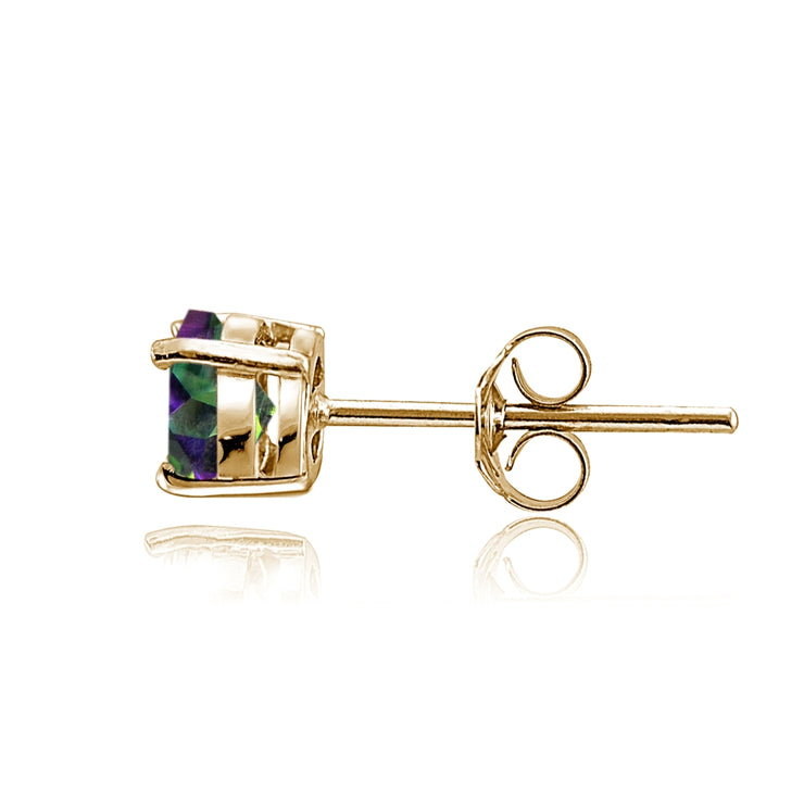 Yellow Gold Flashed Sterling Silver Green Mystic Topaz Round Stud Earrings, 6mm