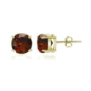 Yellow Gold Flashed Sterling Silver Garnet 6mm Round-Cut Solitaire Stud Earrings