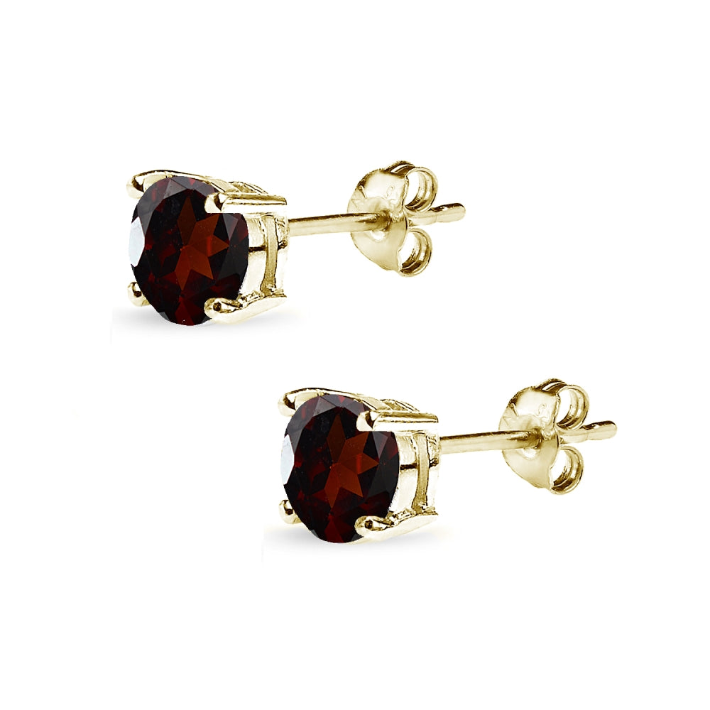 Yellow Gold Flashed Sterling Silver Garnet 6mm Round-Cut Solitaire Stud Earrings-2