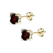 Yellow Gold Flashed Sterling Silver Garnet 6mm Round-Cut Solitaire Stud Earrings