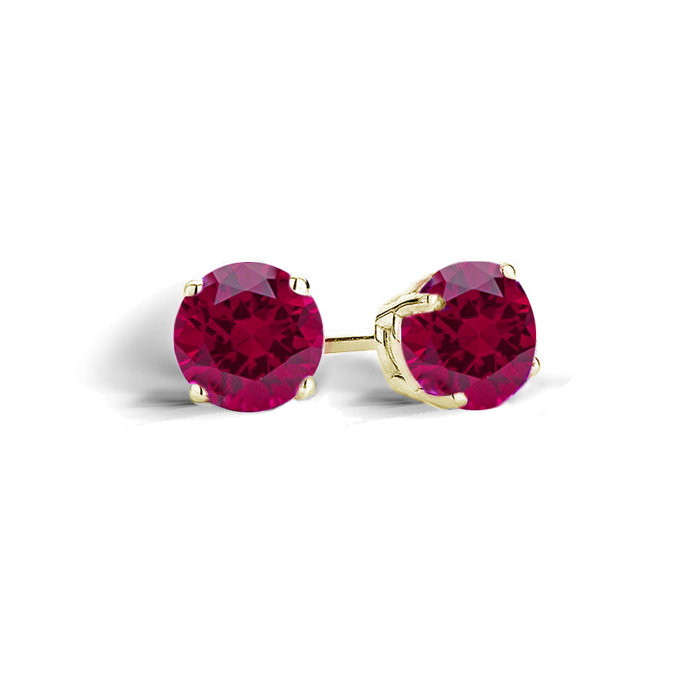 Yellow Gold Flashed Sterling Silver Created Ruby 6mm Round-Cut Solitaire Stud Earrings