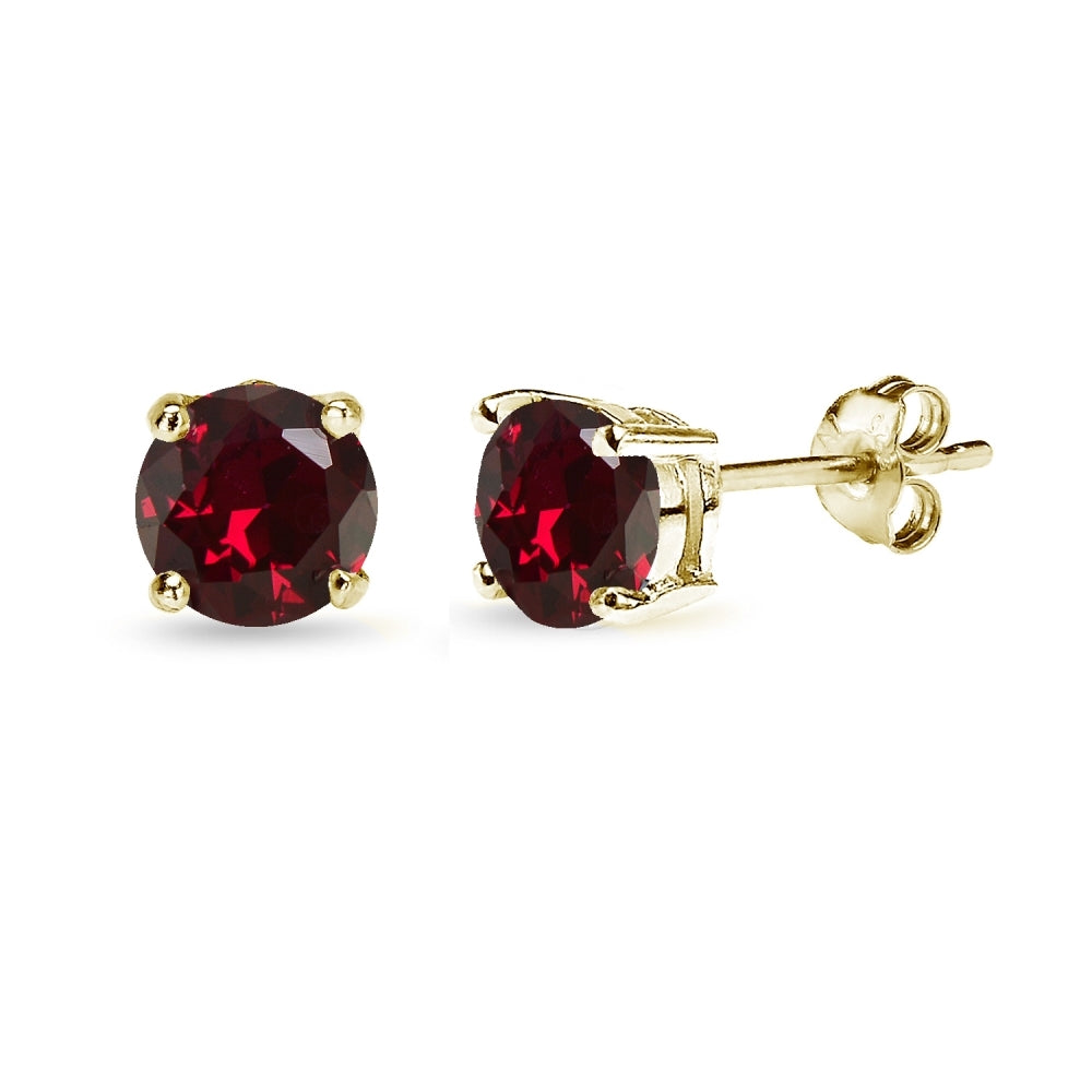 Yellow Gold Flashed Sterling Silver Created Ruby 6mm Round-Cut Solitaire Stud Earrings-2