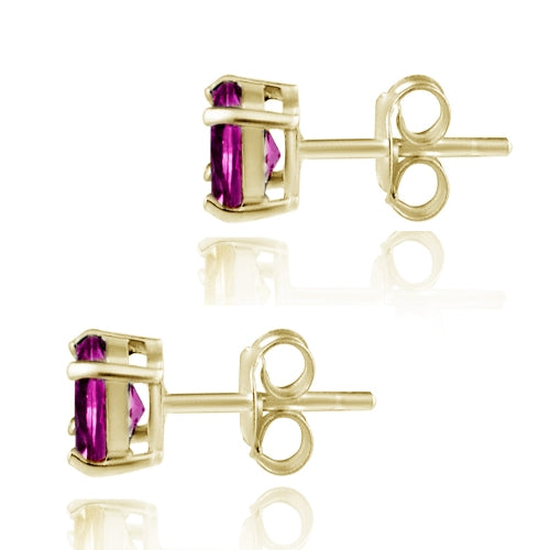 Yellow Gold Flashed Sterling Silver Created Ruby 6mm Round-Cut Solitaire Stud Earrings-4