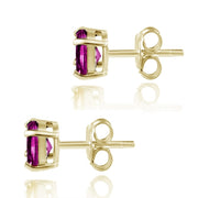 Yellow Gold Flashed Sterling Silver Created Ruby 6mm Round-Cut Solitaire Stud Earrings