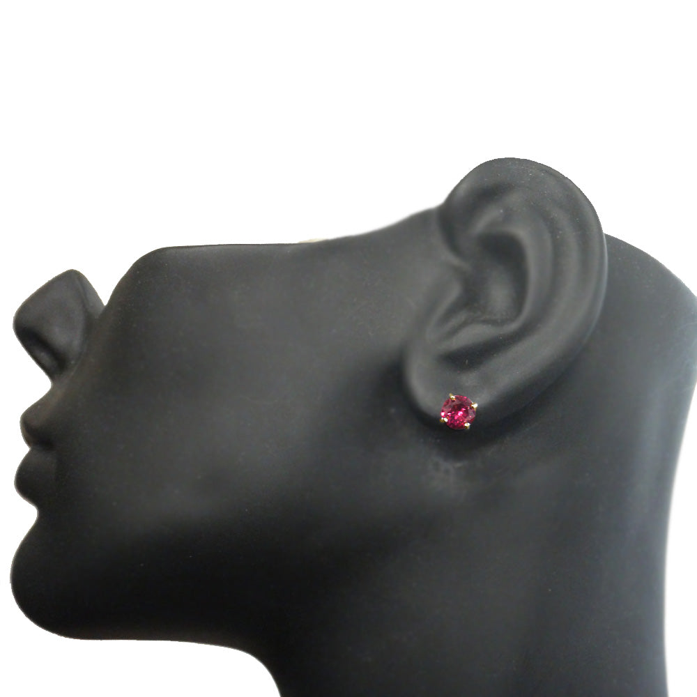 Yellow Gold Flashed Sterling Silver Created Ruby 6mm Round-Cut Solitaire Stud Earrings-5
