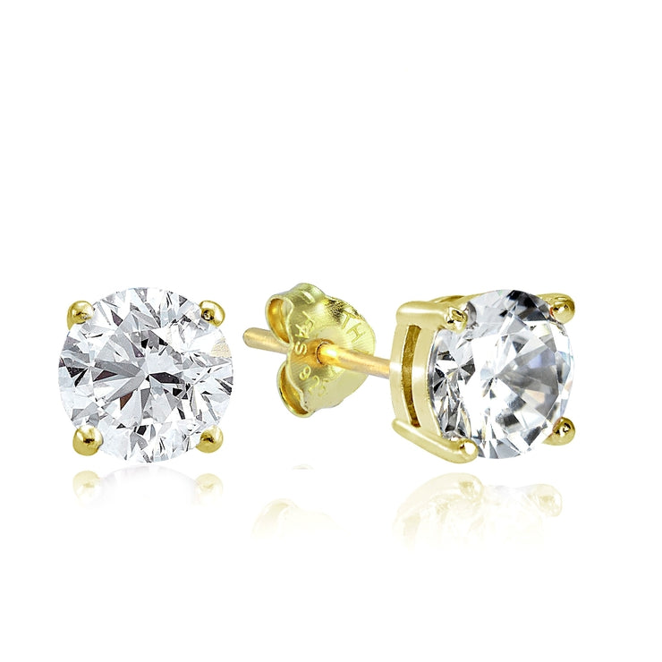 Gold Tone over Sterling Silver 3ct Cubic Zirconia 7mm Round Stud Earrings