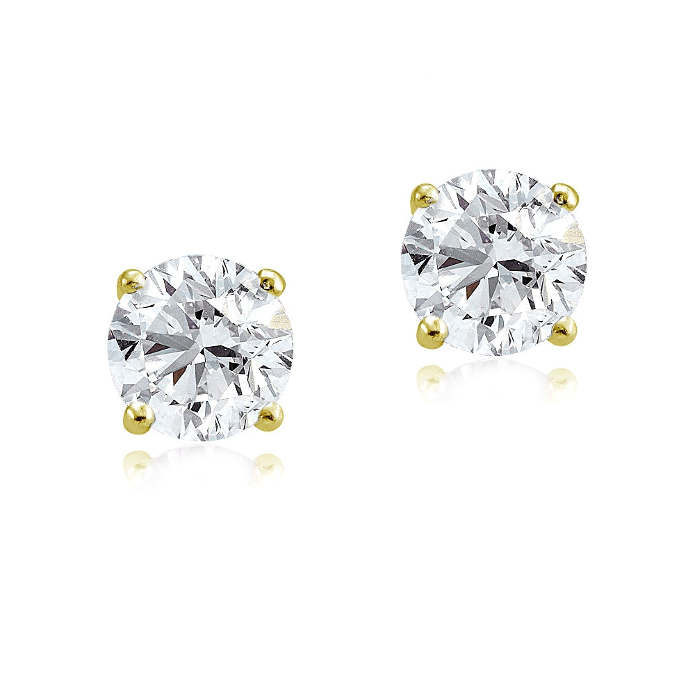 Gold Tone over Sterling Silver 3ct Cubic Zirconia 7mm Round Stud Earrings-2