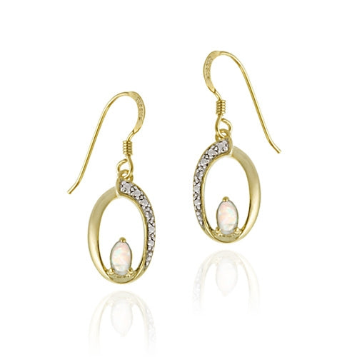 18K Gold over Sterling Silver Created Opal & Diamond Accent Oval Dangle Earring