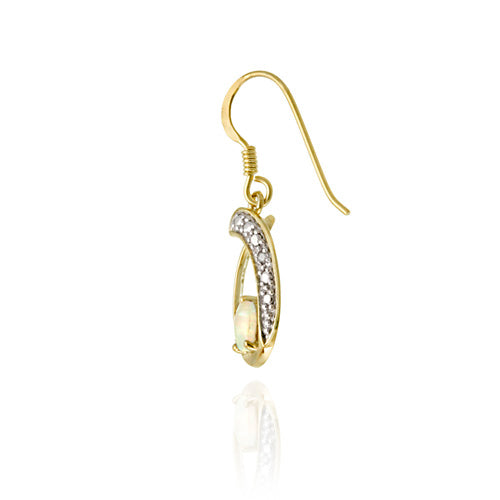 18K Gold over Sterling Silver Created Opal & Diamond Accent Oval Dangle Earring-2