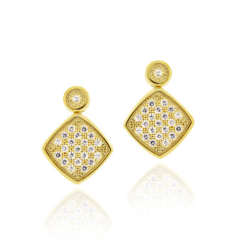 18K Gold over Sterling Silver CZ Micro Pave Earrings