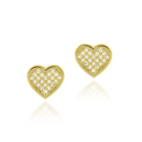 18K Gold over Sterling Silver CZ Micro Pave Heart Earrings