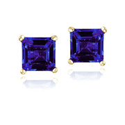Gold Tone over Sterling Silver 1ct Created Blue Sapphire Square Stud Earrings, 5mm