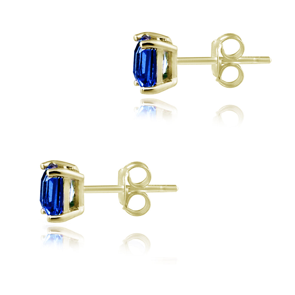 Gold Tone over Sterling Silver 1ct Created Blue Sapphire Square Stud Earrings, 5mm-2