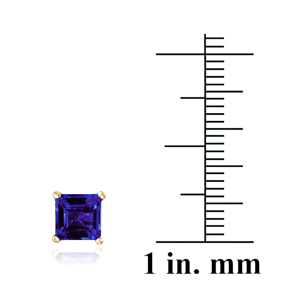 Gold Tone over Sterling Silver 1ct Created Blue Sapphire Square Stud Earrings, 5mm-3