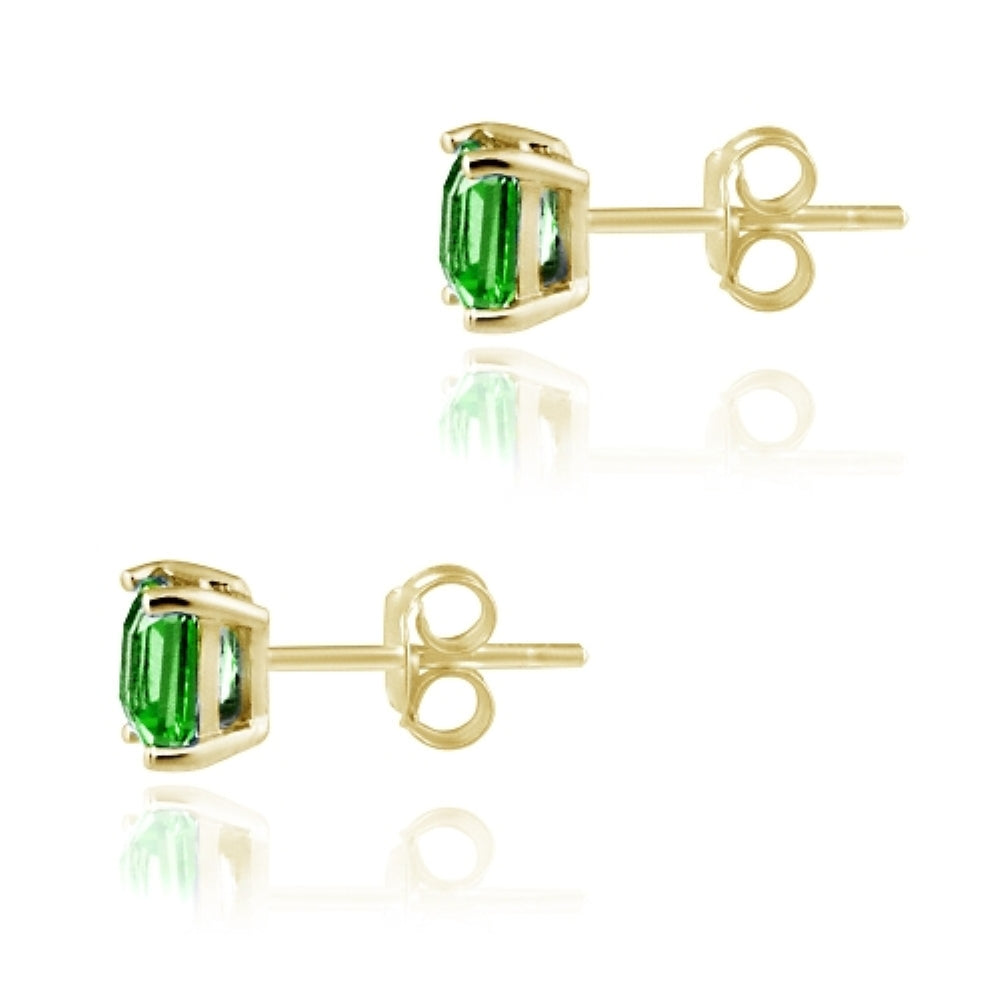 18K Gold over Sterling Silver 1.5ct Created Emerald Square Stud Earrings, 5mm-2
