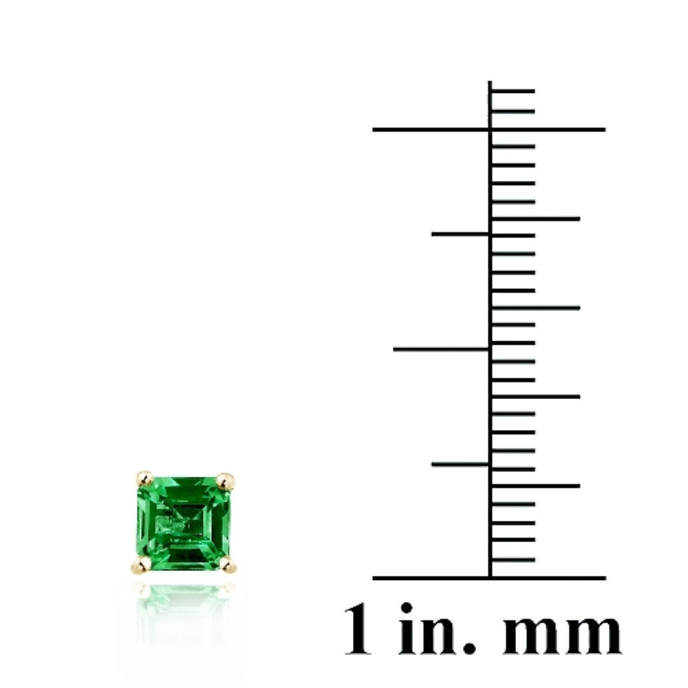 18K Gold over Sterling Silver 1.5ct Created Emerald Square Stud Earrings, 5mm-3