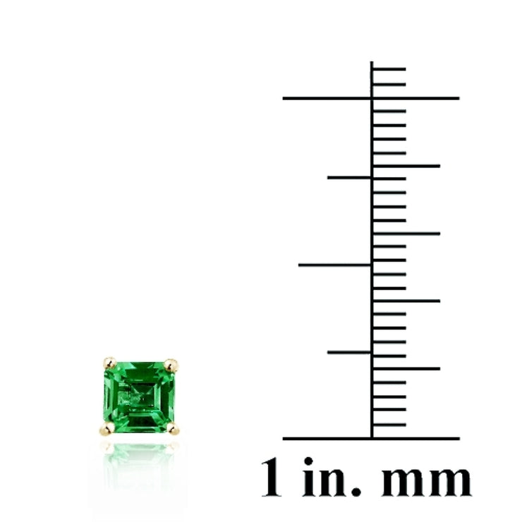 18K Gold over Sterling Silver 1.5ct Created Emerald Square Stud Earrings, 5mm