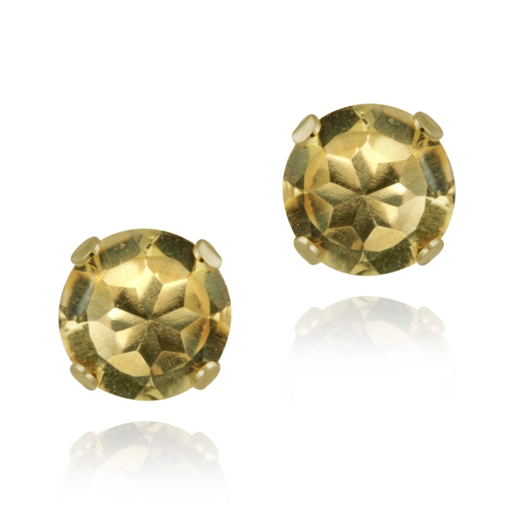 18K Gold over Sterling Silver 1.5ct Citrine Stud Earrings, 6mm