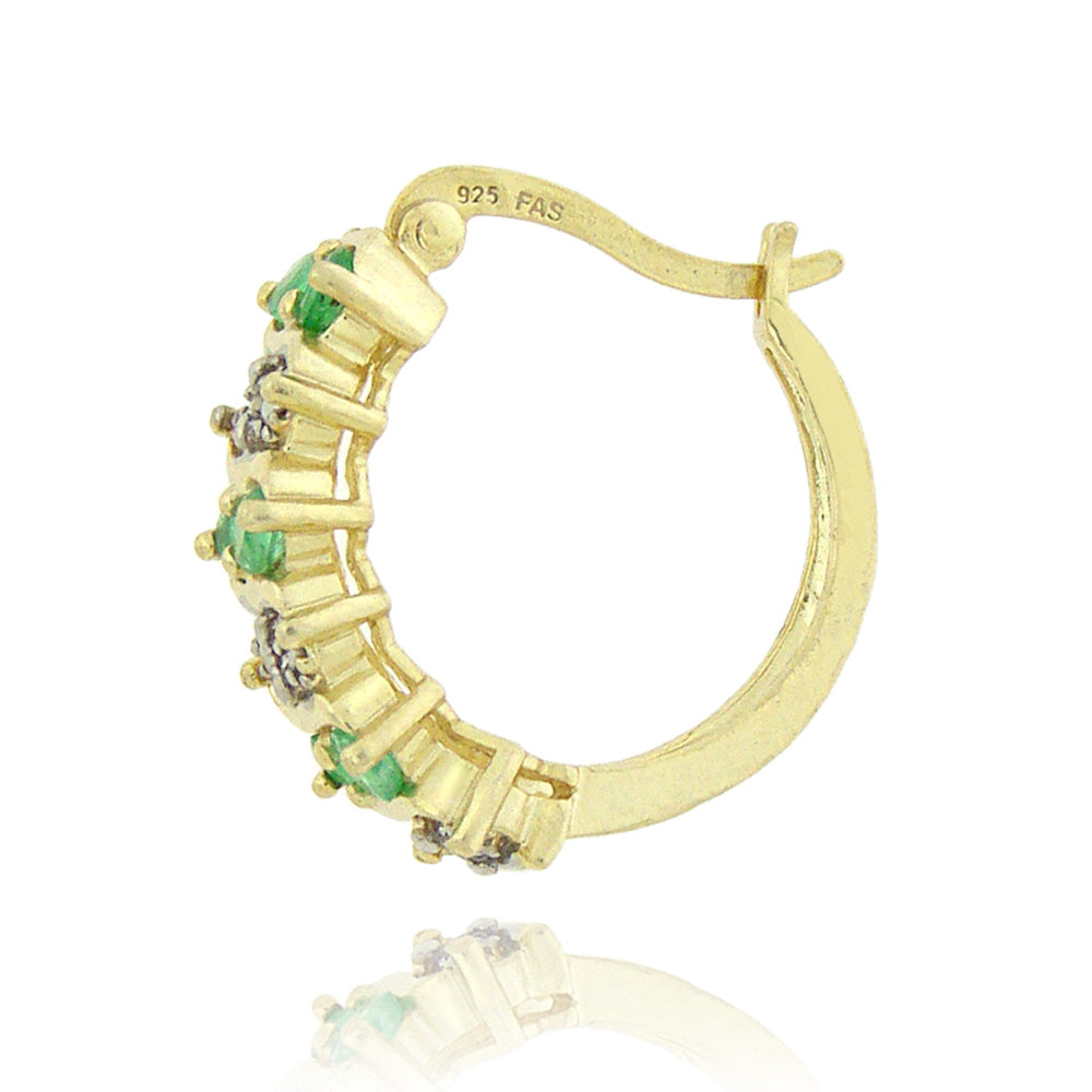 18K Gold over Sterling Silver Emerald & Diamond Accent Hoop Earrings-2
