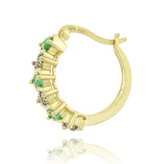 18K Gold over Sterling Silver Emerald & Diamond Accent Hoop Earrings